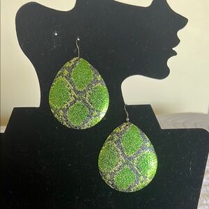 Green and Silver Teardrop Earrings